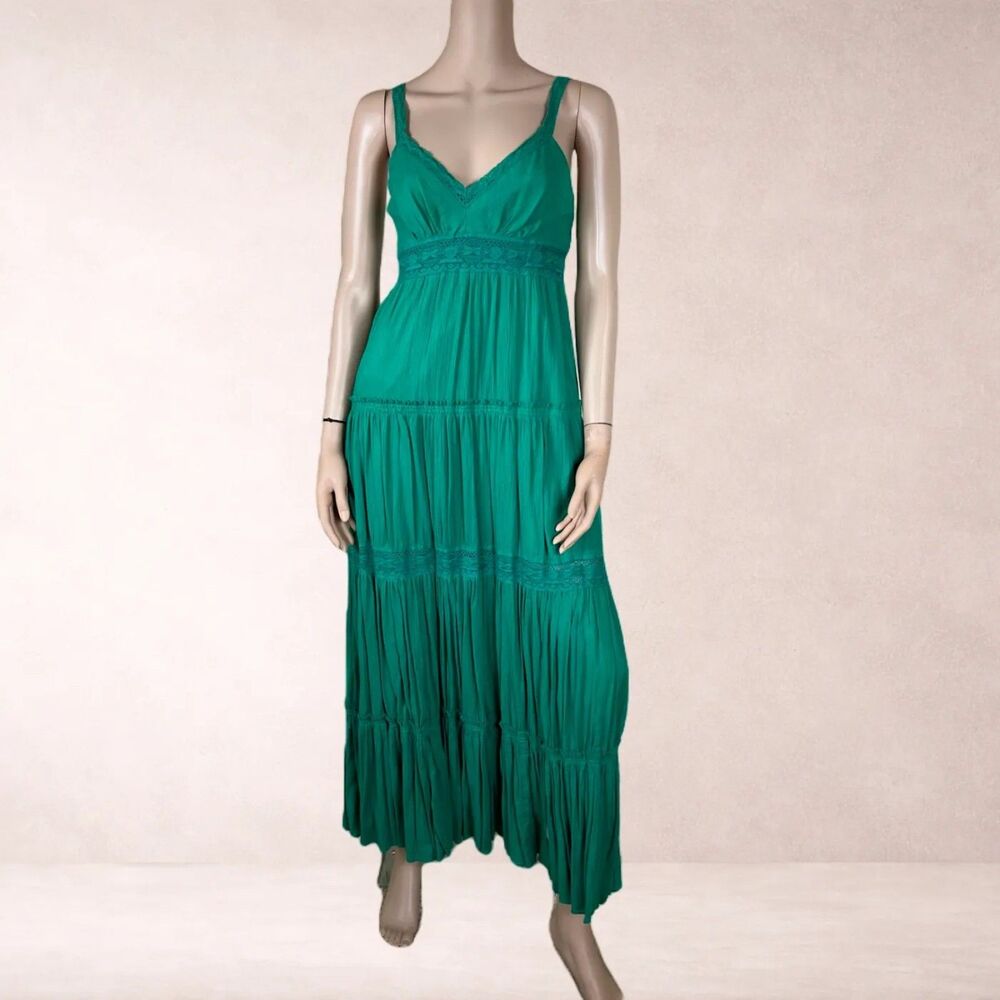 New With Tags 100% Cotton Green Eyelet Maxi Dress Sz Extra Small XS